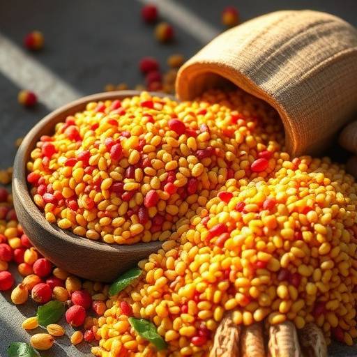 A colorful spread of indigenous South African ingredients, including morogo (African spinach), sorghum, and mielies (corn).