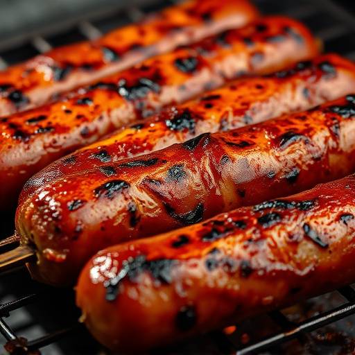 Close-up of a traditional braai with boerewors sizzling on the grill