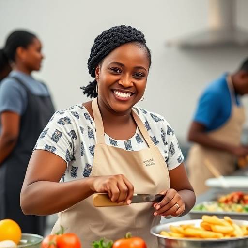 Ms. Fatima Abrahams, Community Outreach Manager, smiling during a community cooking class.